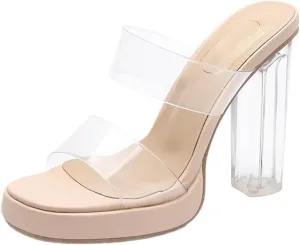 High Heels Waterproof platform transparent high heels women's thick heel one-strap sandals thick-soled sandals for outdoor wear