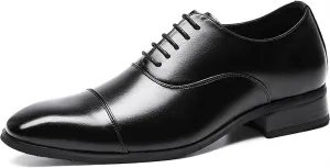 HOOENG Dress Oxford for Men Lace Up Cap Toe Black Burnished Toe Vegan Leather Low Top Anti-Slip Block Heel Slip Resistant Rubber Sole Business (Color : Black, Size : 8)