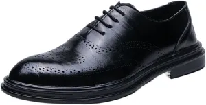 HOOENG Formal Shoes for Men Lace Up Brogue Embossed Breathable Shoes Vegan Leather Anti-Slip Low Top Non Slip Classic (Color : Black, Size : 6.5)