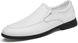 HOOENG Shoes Dress Oxford for Men Slip On Round Toe Vegan Leather Apron Toe Resistant Non Slip Anti-Slip Low Top Rubber Sole Outdoor (Color : White, Size : 9)
