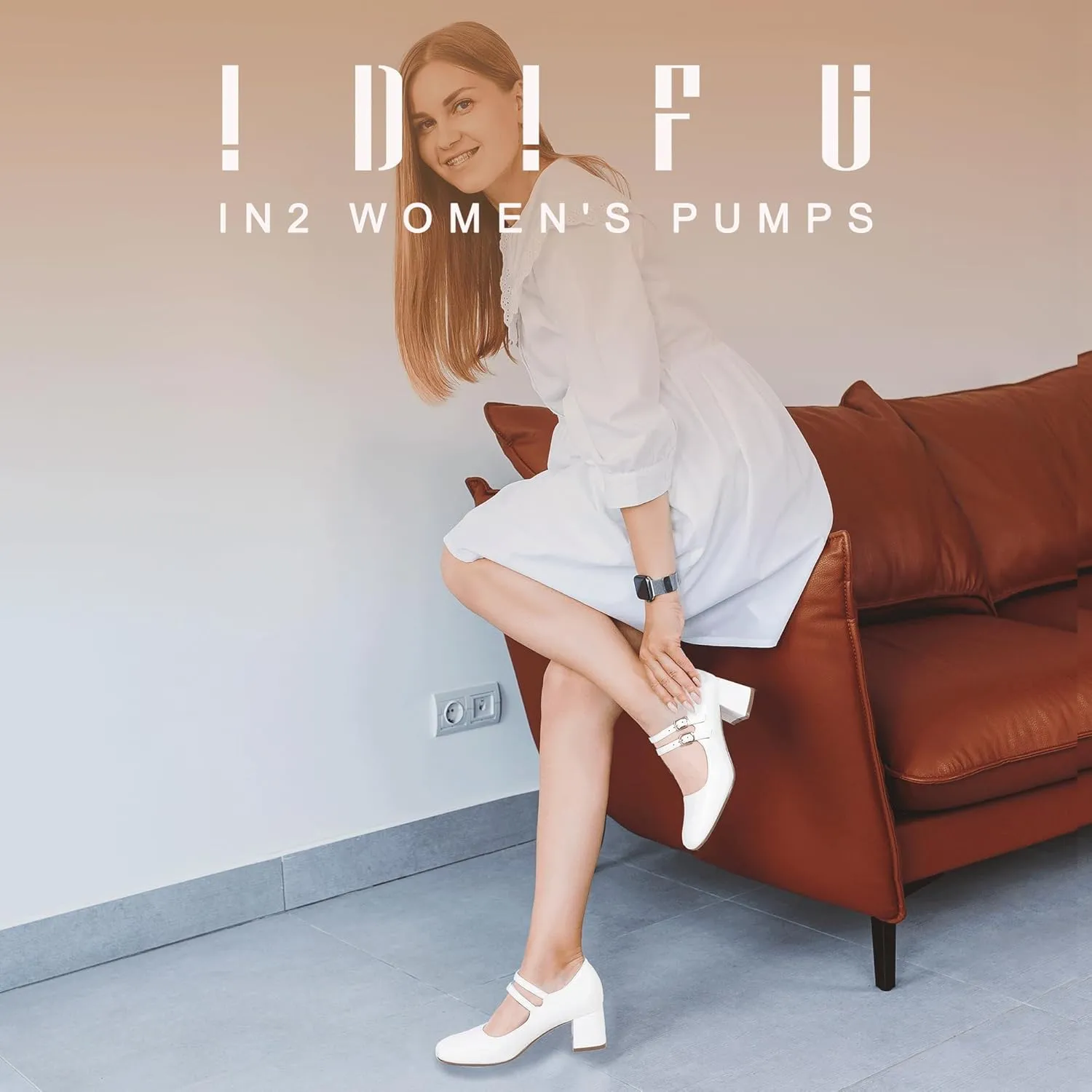 IDIFU IN2 Mary Jane Shoes Women Dress Shoes Women's Pumps Chunky Low Block Heels Square Closed Toe Strappy Wedding Business Bride Comfortable Short Graduation Two Strap Cute Vintage Heels Pumps Shoes