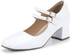 IDIFU IN2 Mary Jane Shoes Women Dress Shoes Women's Pumps Chunky Low Block Heels Square Closed Toe Strappy Wedding Business Bride Comfortable Short Graduation Two Strap Cute Vintage Heels Pumps Shoes