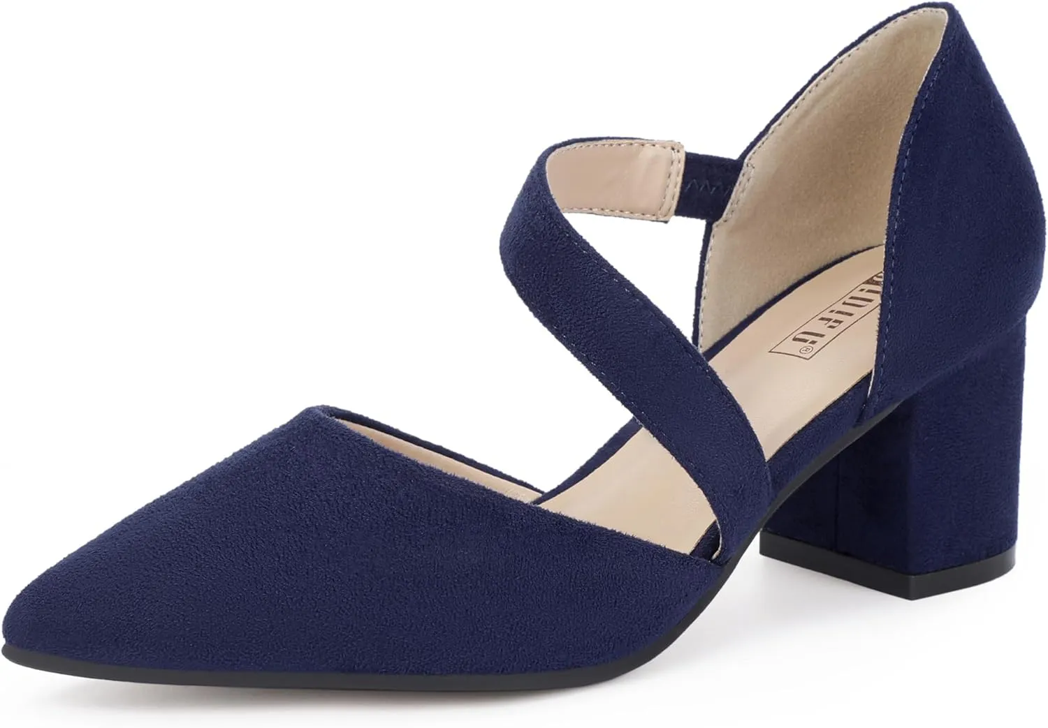 IDIFU IN2 Women's Pumps Closed Toe Strappy Heels Low Block Chunky Heels Dressy Wedding Bride Bridesmaid Prom Graduation Business Dress Shoes for Women Comfortable Formal Pointed Toe Short Small Heels