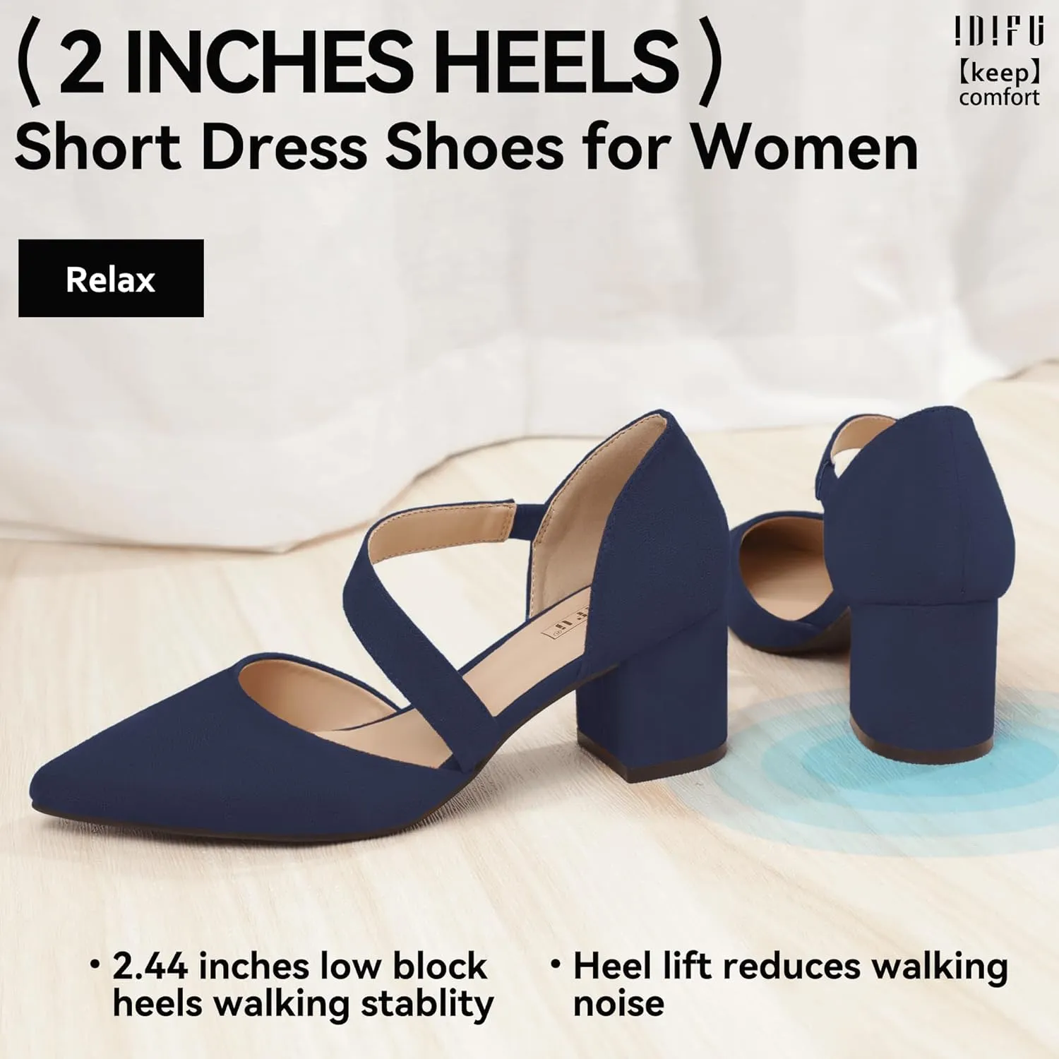 IDIFU IN2 Women's Pumps Closed Toe Strappy Heels Low Block Chunky Heels Dressy Wedding Bride Bridesmaid Prom Graduation Business Dress Shoes for Women Comfortable Formal Pointed Toe Short Small Heels