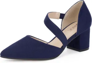 IDIFU IN2 Women's Pumps Closed Toe Strappy Heels Low Block Chunky Heels Dressy Wedding Bride Bridesmaid Prom Graduation Business Dress Shoes for Women Comfortable Formal Pointed Toe Short Small Heels