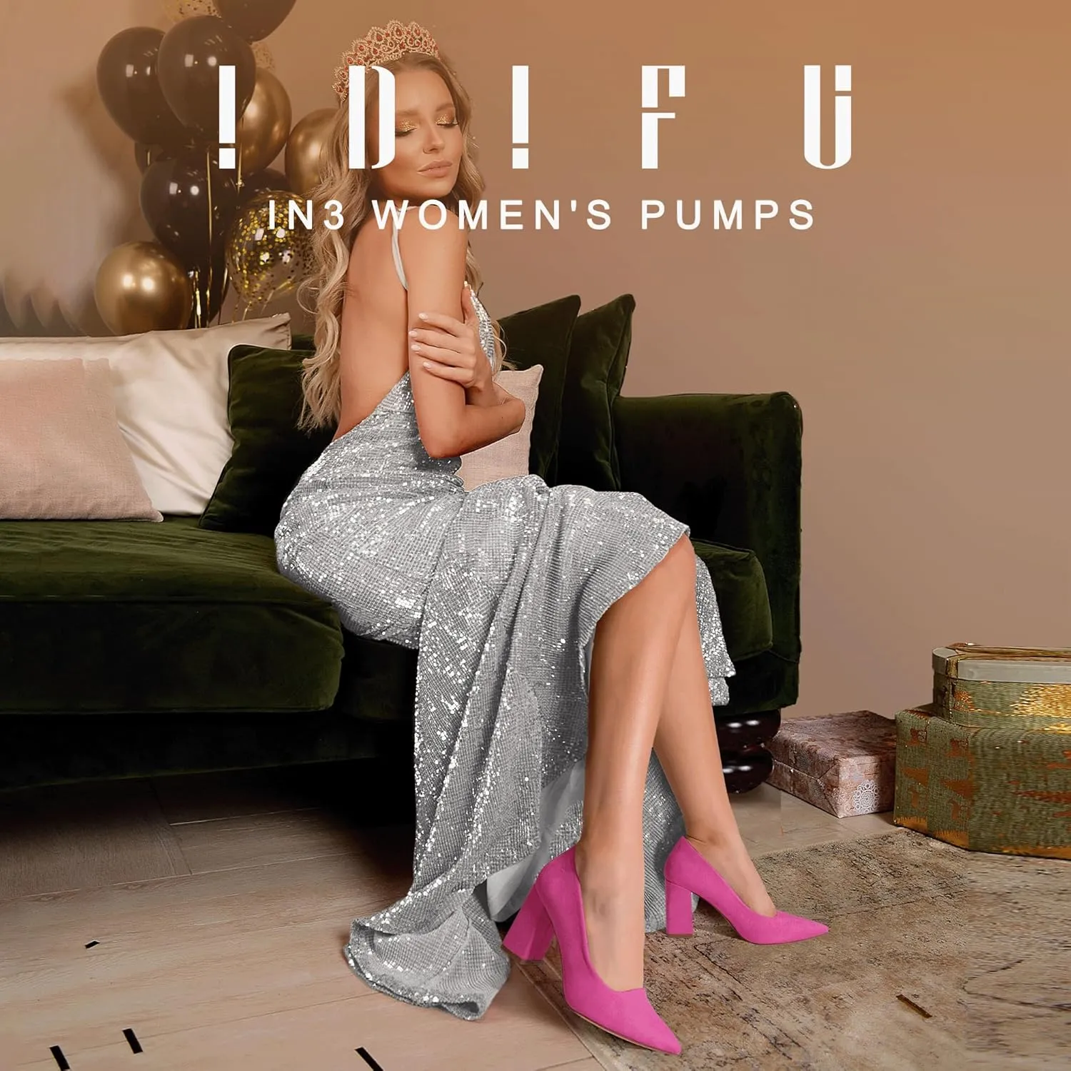 IDIFU IN3 Women's Chunky Block Heels - Pointed Toe Dress Shoes for Women - Dressy Wedding Bride Bridal Prom Work Office Comfortable Thick Heels Pumps Shoes