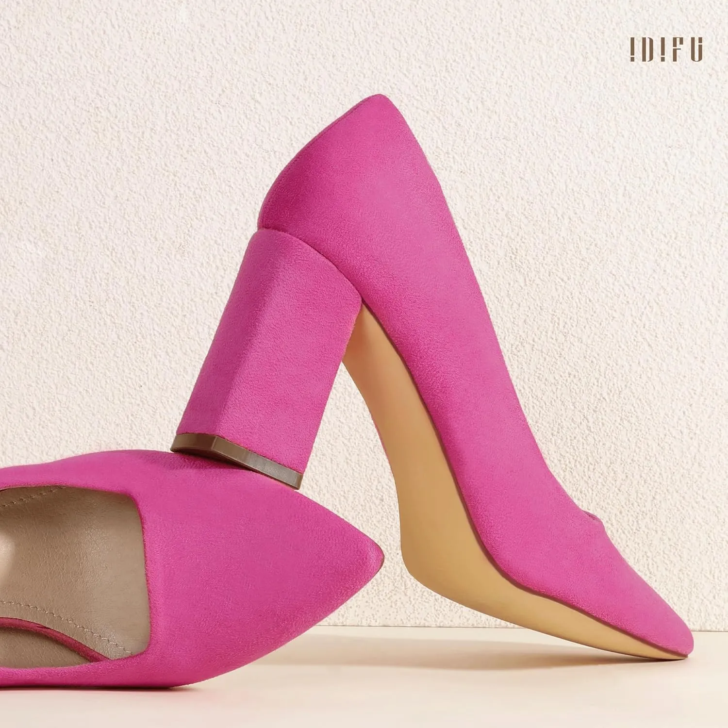 IDIFU IN3 Women's Chunky Block Heels - Pointed Toe Dress Shoes for Women - Dressy Wedding Bride Bridal Prom Work Office Comfortable Thick Heels Pumps Shoes