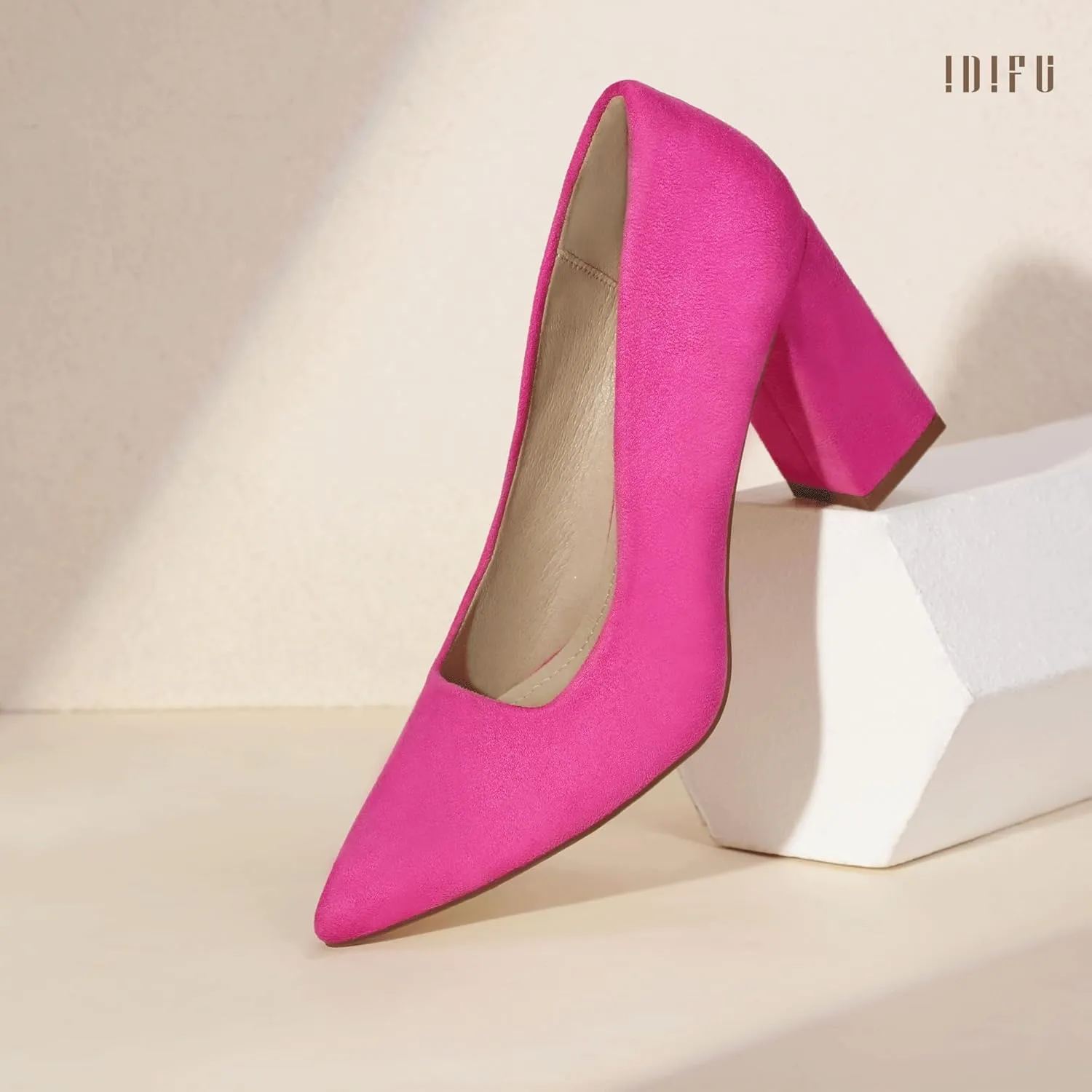 IDIFU IN3 Women's Chunky Block Heels - Pointed Toe Dress Shoes for Women - Dressy Wedding Bride Bridal Prom Work Office Comfortable Thick Heels Pumps Shoes
