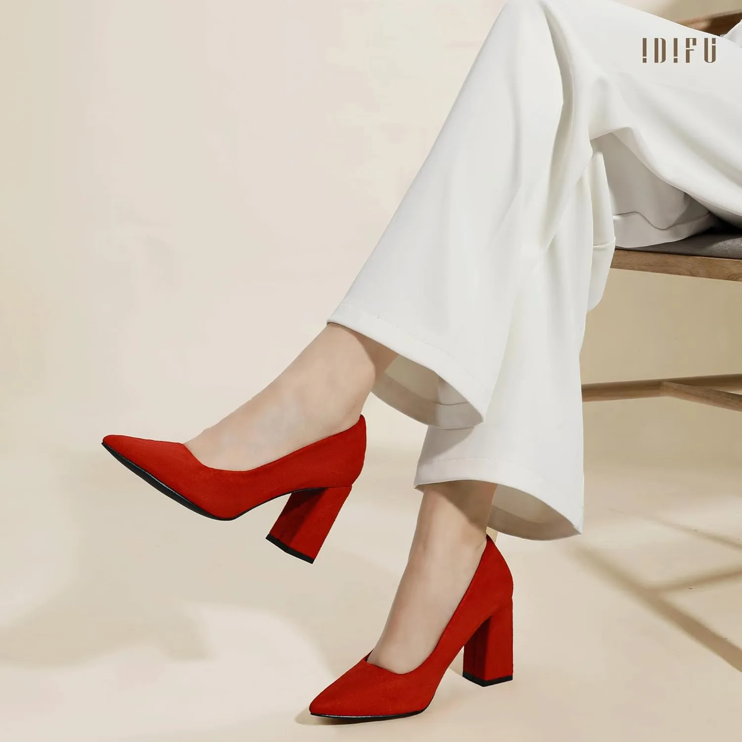 IDIFU IN3 Women's Chunky Block Heels - Pointed Toe Dress Shoes for Women - Dressy Wedding Bride Bridal Prom Work Office Comfortable Thick Heels Pumps Shoes