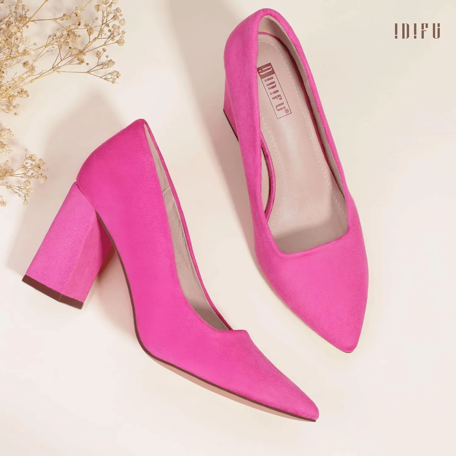 IDIFU IN3 Women's Chunky Block Heels - Pointed Toe Dress Shoes for Women - Dressy Wedding Bride Bridal Prom Work Office Comfortable Thick Heels Pumps Shoes