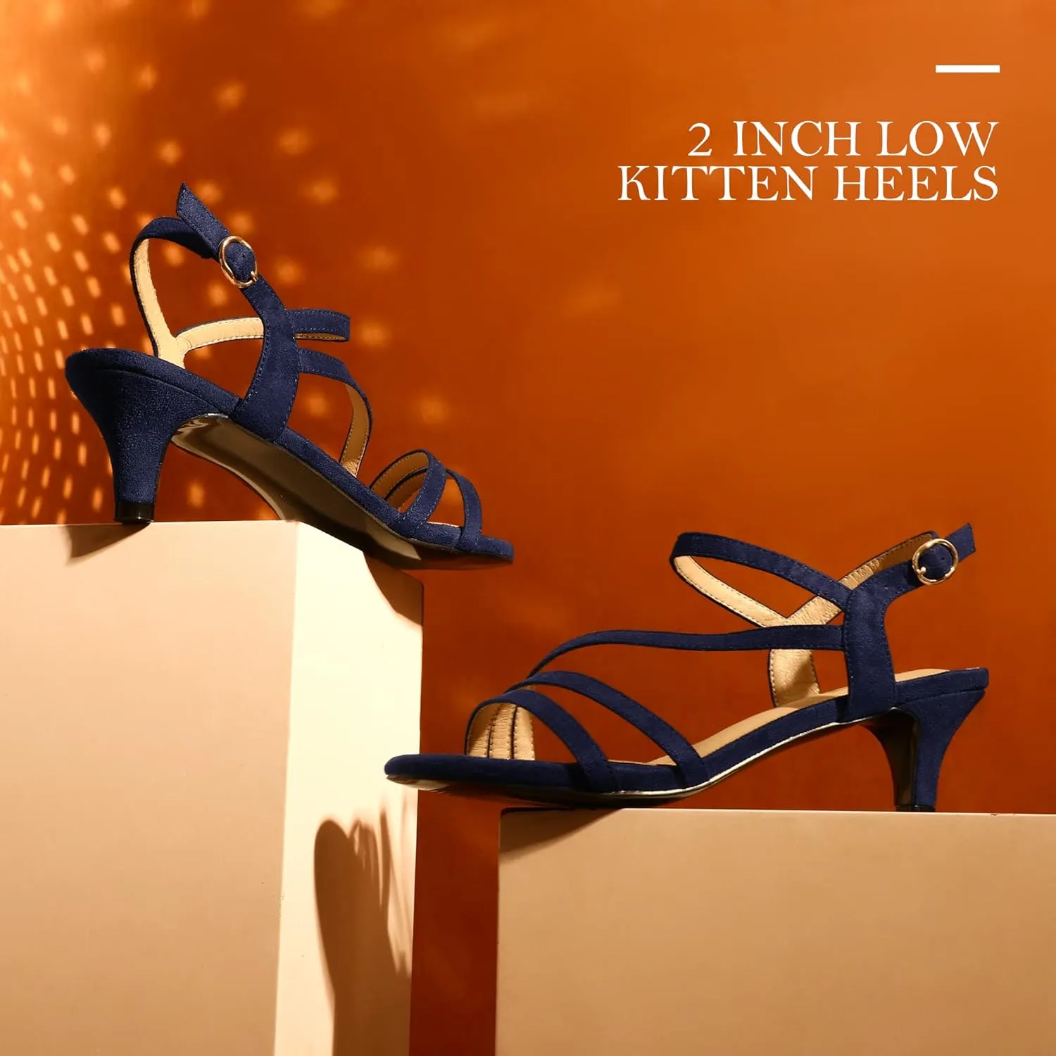 IDIFU Women's Dressy Strappy 2 Inch Low Kitten Heel Open Toe Sandals Dress Shoes for Woman Lady in Bridal Dance Evening