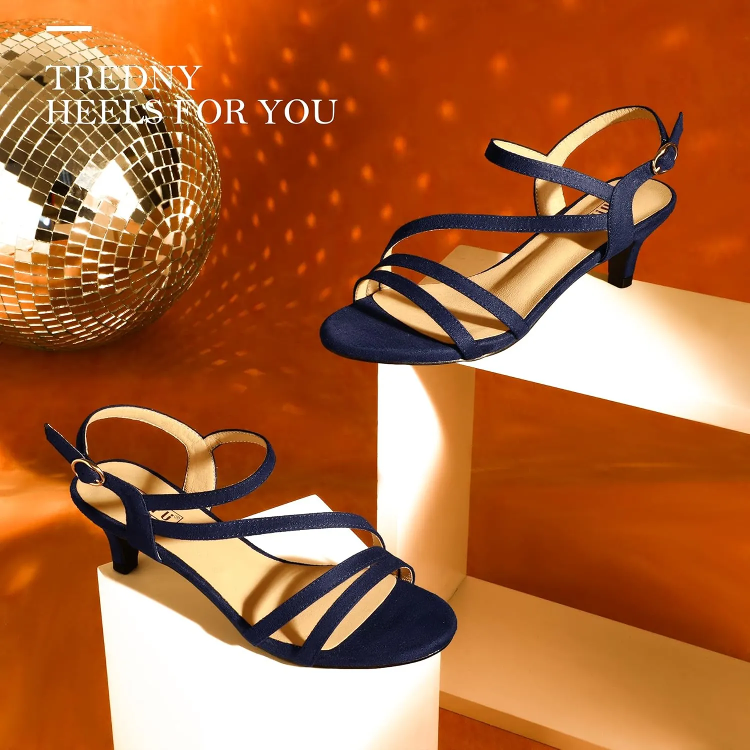 IDIFU Women's Dressy Strappy 2 Inch Low Kitten Heel Open Toe Sandals Dress Shoes for Woman Lady in Bridal Dance Evening