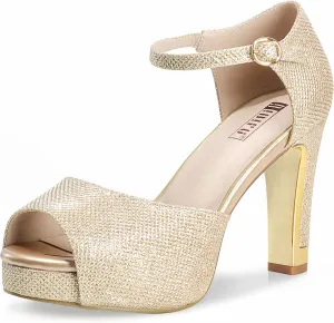 IDIFU Women's IN4 Mary Platform Chunky High Heels Sandals Peep Toe Dress Wedding Bridal Shoes For Women Bride Bridesmaid