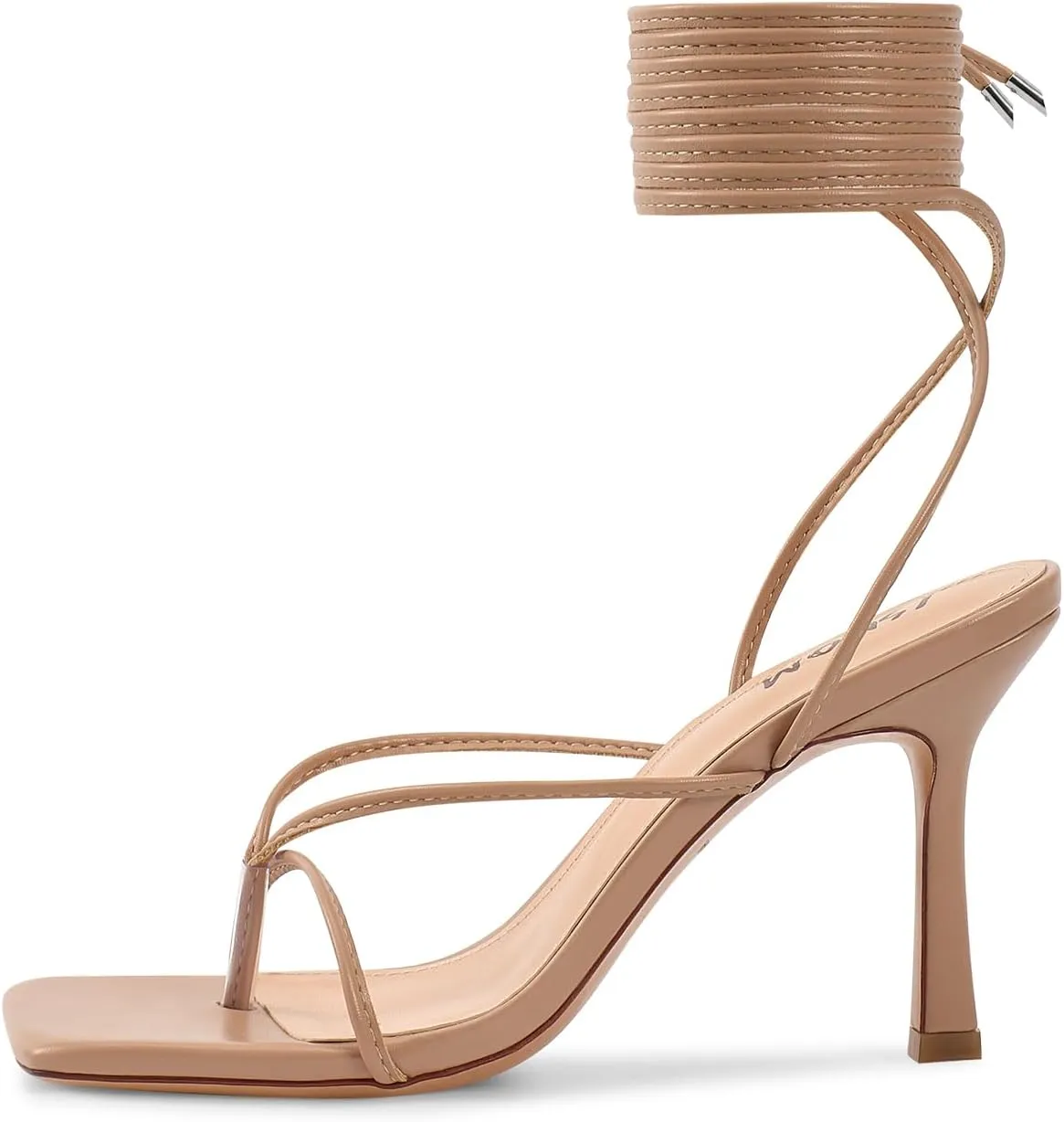ISNOM Lace Up Heels Sandals for Women, Square Toe, Open Toe Thong, Stiletto Heels Design