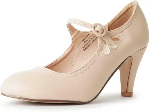 J. Adams Pixie Mary Jane Shoes Women Oxford Pumps - Cute Low Kitten High Heels - Retro Vintage Shoes for Women 1950s Mary Janes Round Toe Shoe with Ankle Strap - Women Dress Shoes
