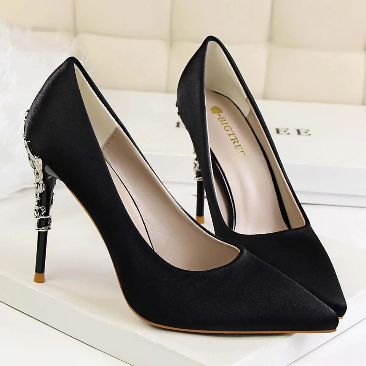 JOEupin Women's Satin Pointed Toe High Heel Dress Pump Shoes for Bridal Evening Party Pumps