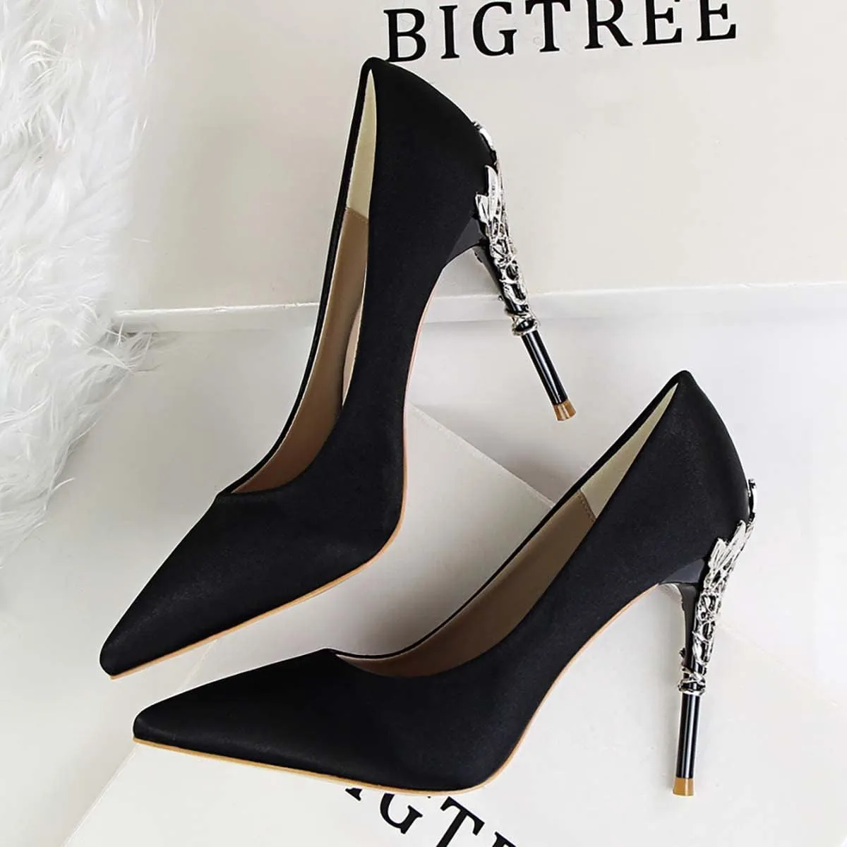 JOEupin Women's Satin Pointed Toe High Heel Dress Pump Shoes for Bridal Evening Party Pumps