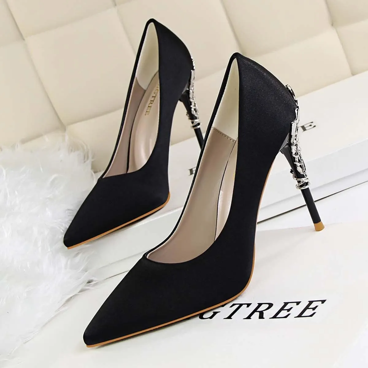 JOEupin Women's Satin Pointed Toe High Heel Dress Pump Shoes for Bridal Evening Party Pumps