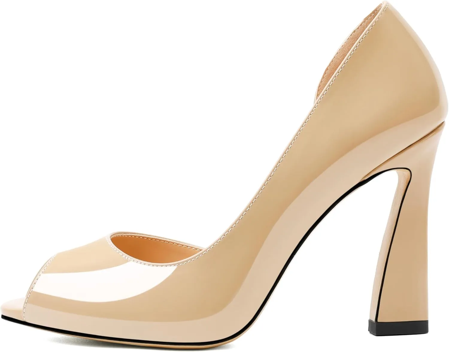 Joseywade Peep Toe High Heels for Women Stiletto Heel Pumps Slip-On Open Toe 4 Inch Flare Heel Dress Shoes