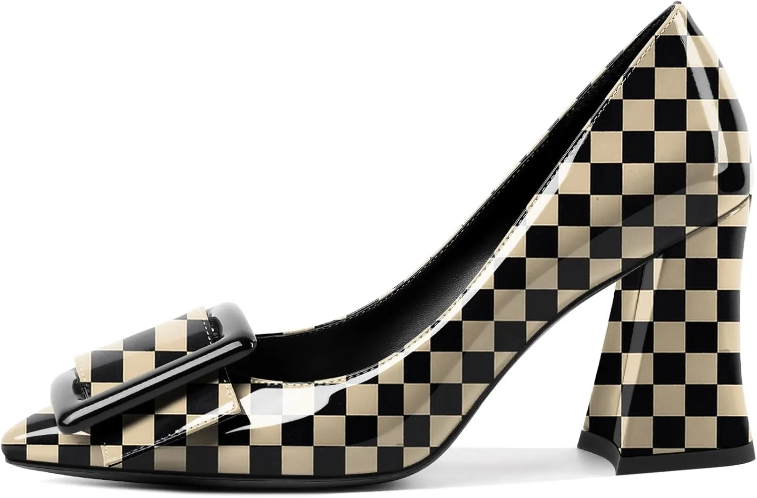 Joseywade Womens Chunky Heels High Block Heel Round Closed Toe Pumps Slip-on 3.5" Dress Shoes