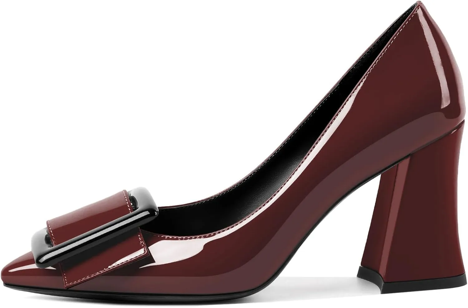 Joseywade Womens Chunky Heels High Block Heel Round Closed Toe Pumps Slip-on 3.5" Dress Shoes