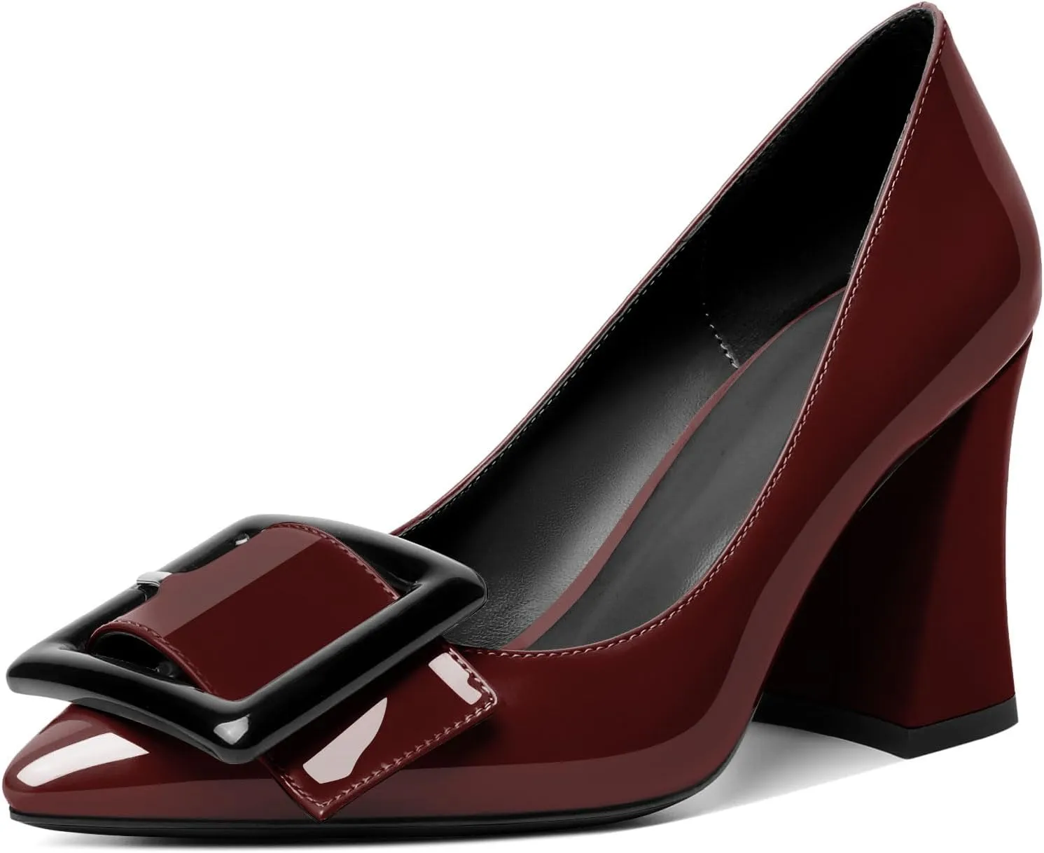 Joseywade Womens Chunky Heels High Block Heel Round Closed Toe Pumps Slip-on 3.5" Dress Shoes
