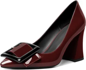 Joseywade Womens Chunky Heels High Block Heel Round Closed Toe Pumps Slip-on 3.5" Dress Shoes