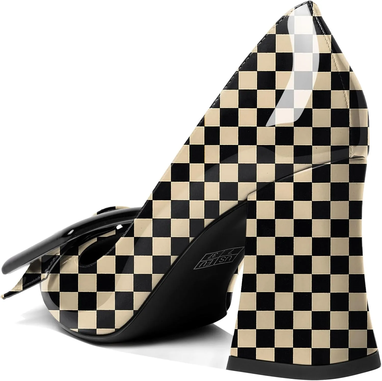 Joseywade Womens Chunky Heels High Block Heel Round Closed Toe Pumps Slip-on 3.5" Dress Shoes