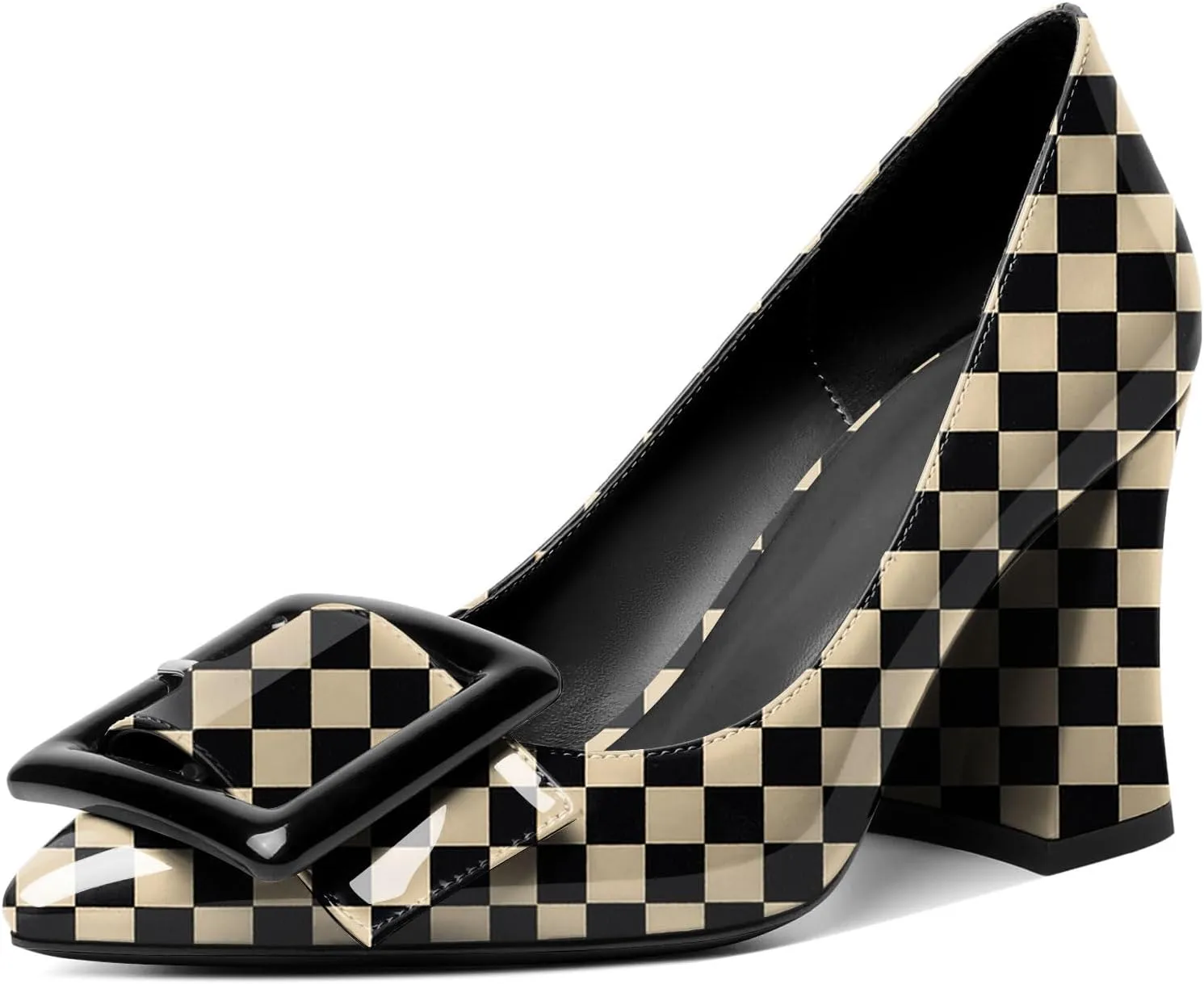 Joseywade Womens Chunky Heels High Block Heel Round Closed Toe Pumps Slip-on 3.5" Dress Shoes