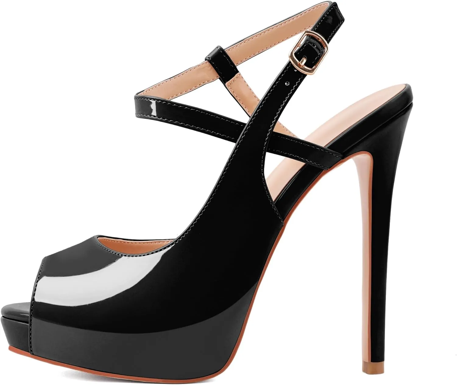 Joseywade Women's Platform Heel Pumps Slingback Peep Toe High Heel Sandals 5 Inch Stiletto Heel Party Dress Shoes