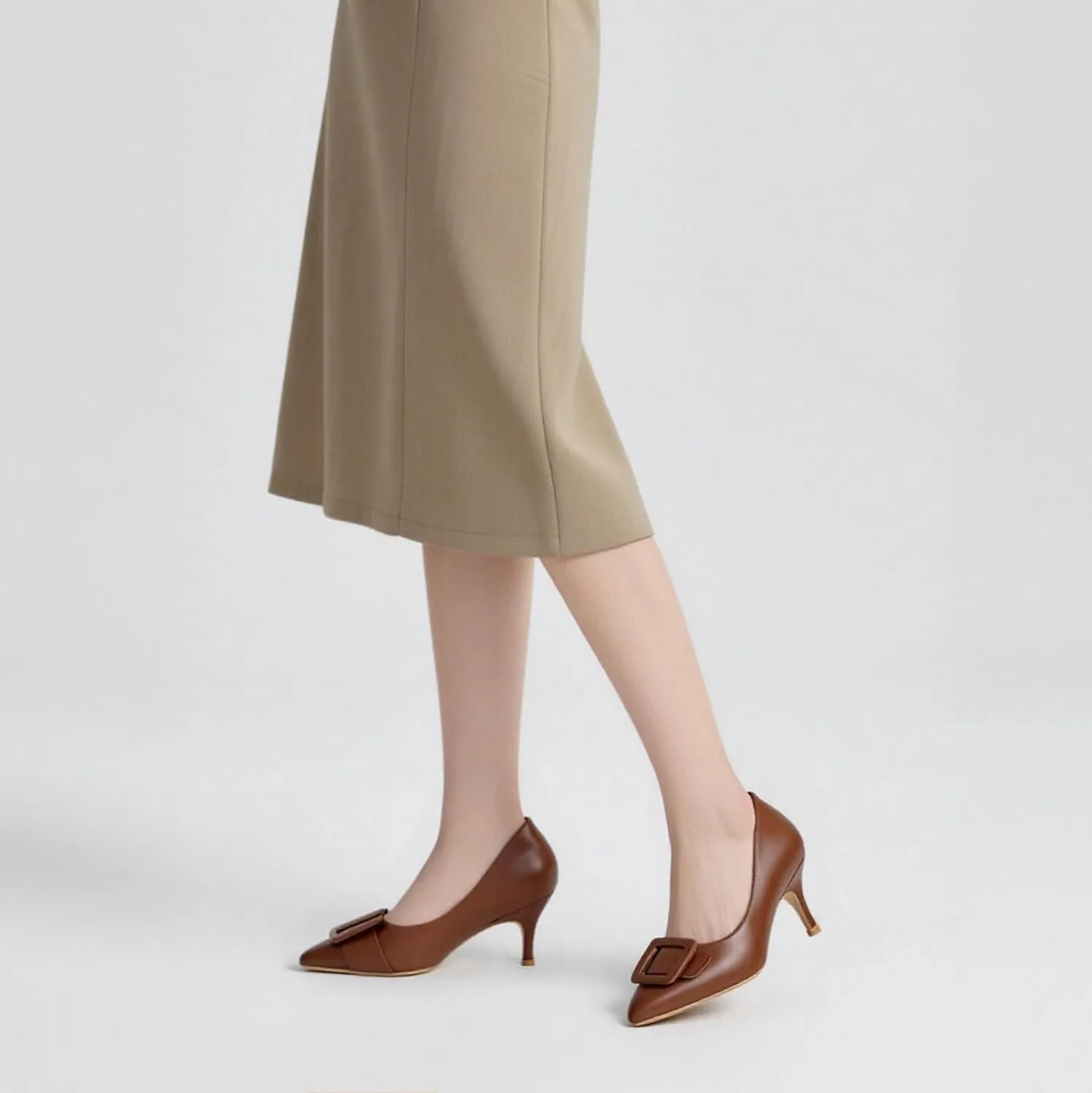 JOY IN LOVE Women's Kitten Heel Pumps Pointed Toe Square-Buckle Office Dress Pump Shoes