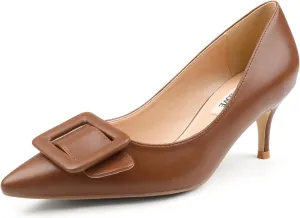 JOY IN LOVE Women's Kitten Heel Pumps Pointed Toe Square-Buckle Office Dress Pump Shoes