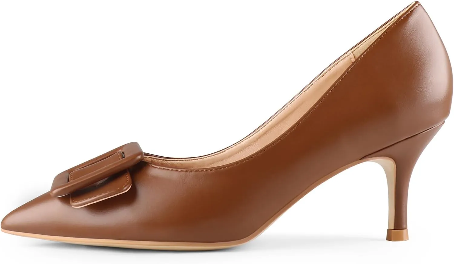 JOY IN LOVE Women's Kitten Heel Pumps Pointed Toe Square-Buckle Office Dress Pump Shoes
