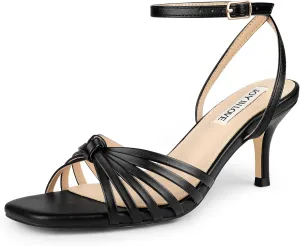 JOY IN LOVE Women's Kitten Low Strappy Heels Ankle Strap Heeled Sandals