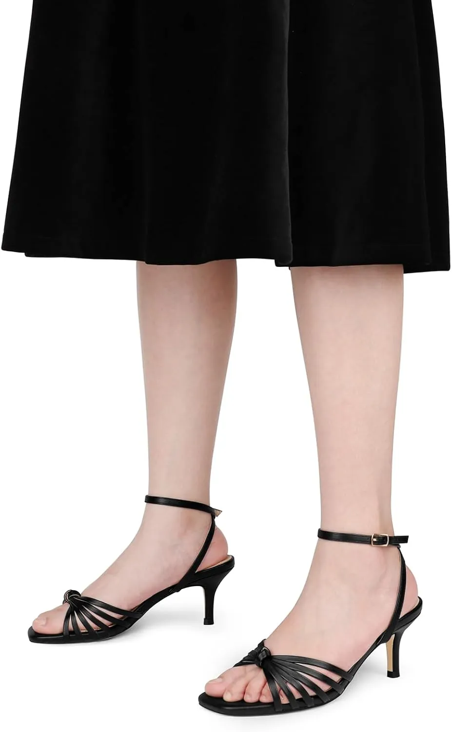JOY IN LOVE Women's Kitten Low Strappy Heels Ankle Strap Heeled Sandals