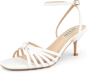 JOY IN LOVE Women's Kitten Low Strappy Heels Ankle Strap Heeled Sandals