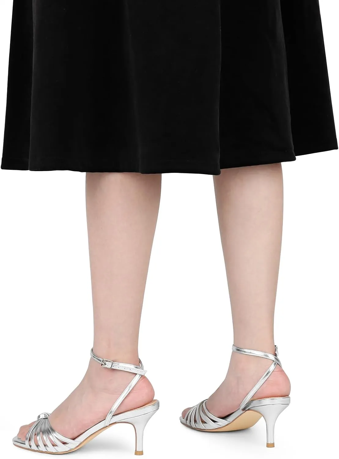 JOY IN LOVE Women's Kitten Low Strappy Heels Ankle Strap Heeled Sandals