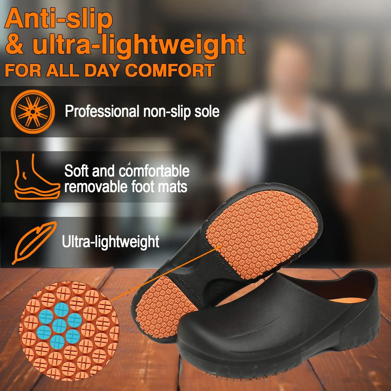 JSWEI Chef Shoes Men - Waterproof & Oil-Proof Non Slip Kitchen Clogs for Men, Nursing, Garden & Outdoor Use