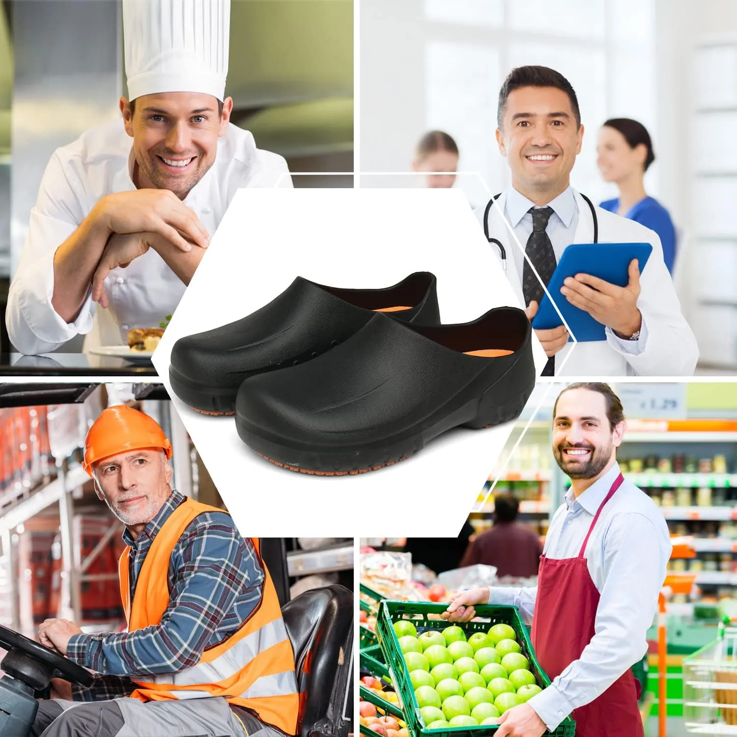 JSWEI Chef Shoes Men - Waterproof & Oil-Proof Non Slip Kitchen Clogs for Men, Nursing, Garden & Outdoor Use