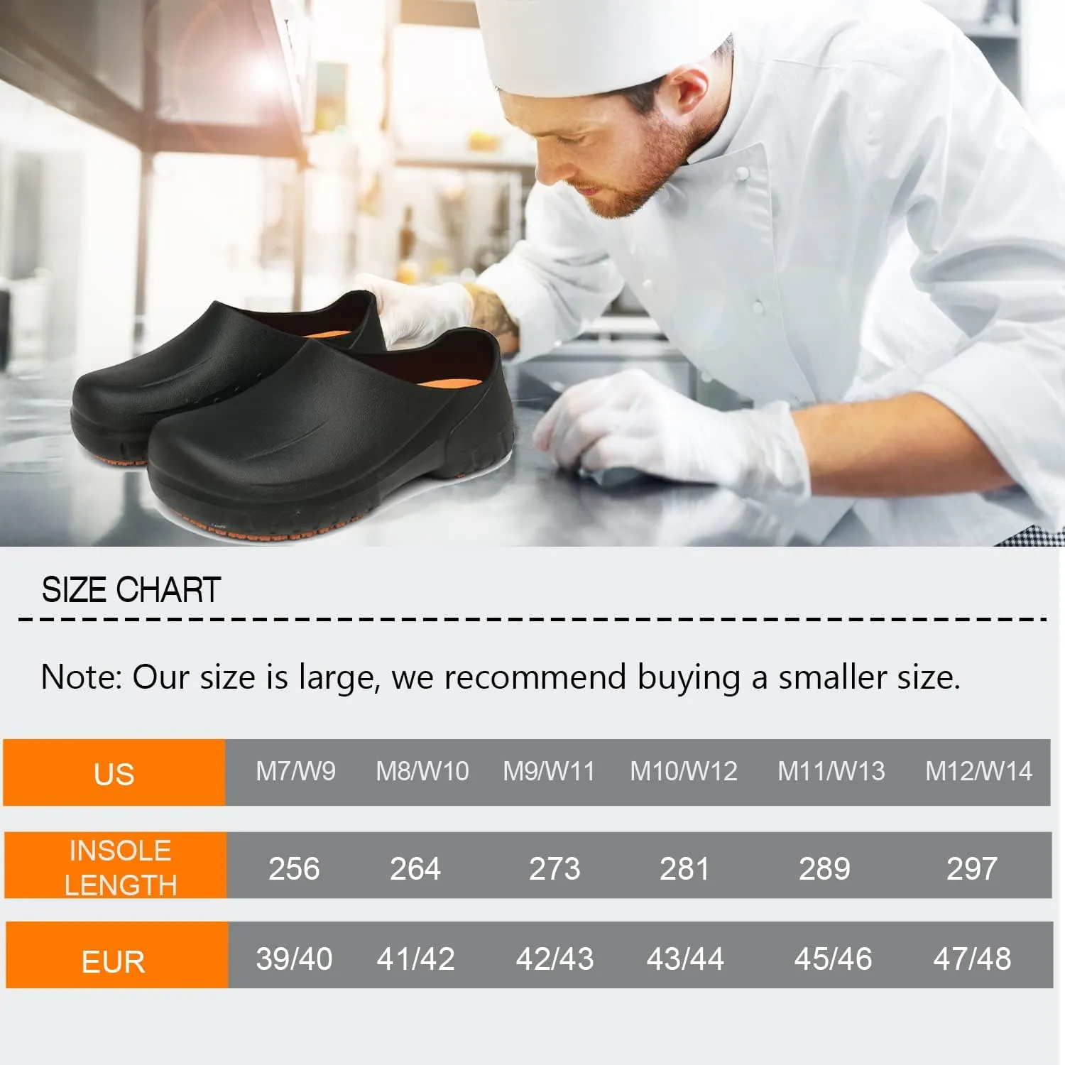 JSWEI Chef Shoes Men - Waterproof & Oil-Proof Non Slip Kitchen Clogs for Men, Nursing, Garden & Outdoor Use