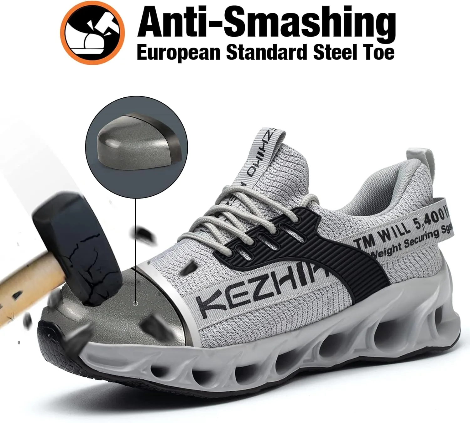 Kezhiho Steel Toe Shoes for Men Lightweight Comfortable Breathable Work Shoes Puncture Proof Slip Resistant Fashion Sneakers Indestructible Construction Industrial Safety Shoes