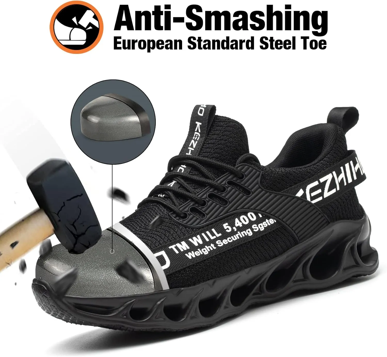 Kezhiho Steel Toe Shoes for Men Lightweight Comfortable Breathable Work Shoes Puncture Proof Slip Resistant Fashion Sneakers Indestructible Construction Industrial Safety Shoes