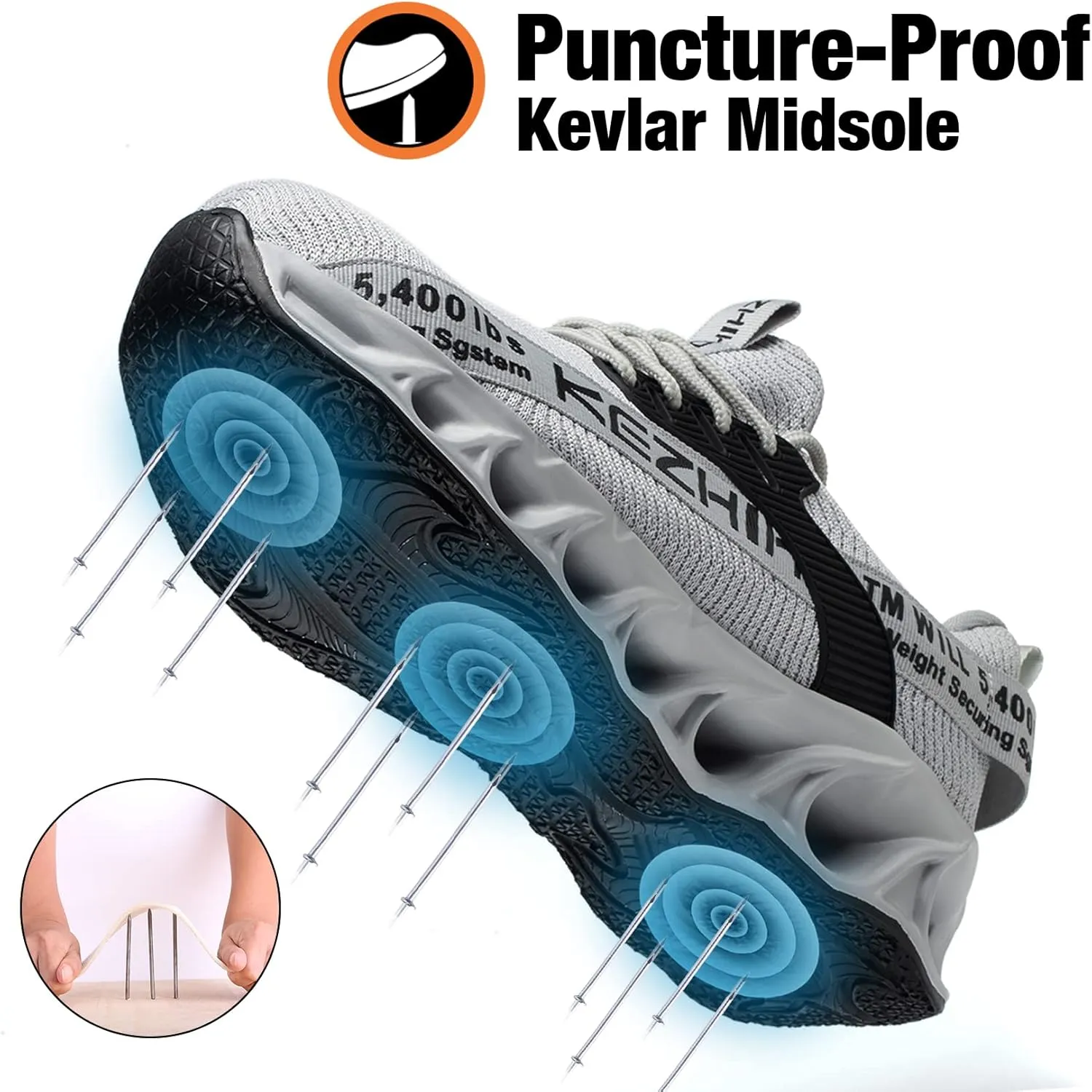 Kezhiho Steel Toe Shoes for Men Lightweight Comfortable Breathable Work Shoes Puncture Proof Slip Resistant Fashion Sneakers Indestructible Construction Industrial Safety Shoes