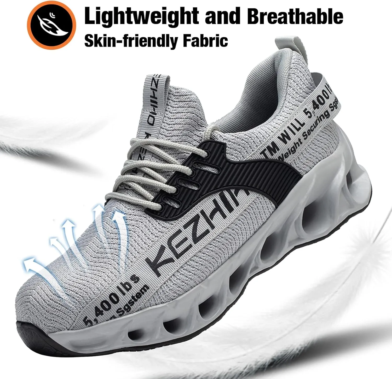 Kezhiho Steel Toe Shoes for Men Lightweight Comfortable Breathable Work Shoes Puncture Proof Slip Resistant Fashion Sneakers Indestructible Construction Industrial Safety Shoes