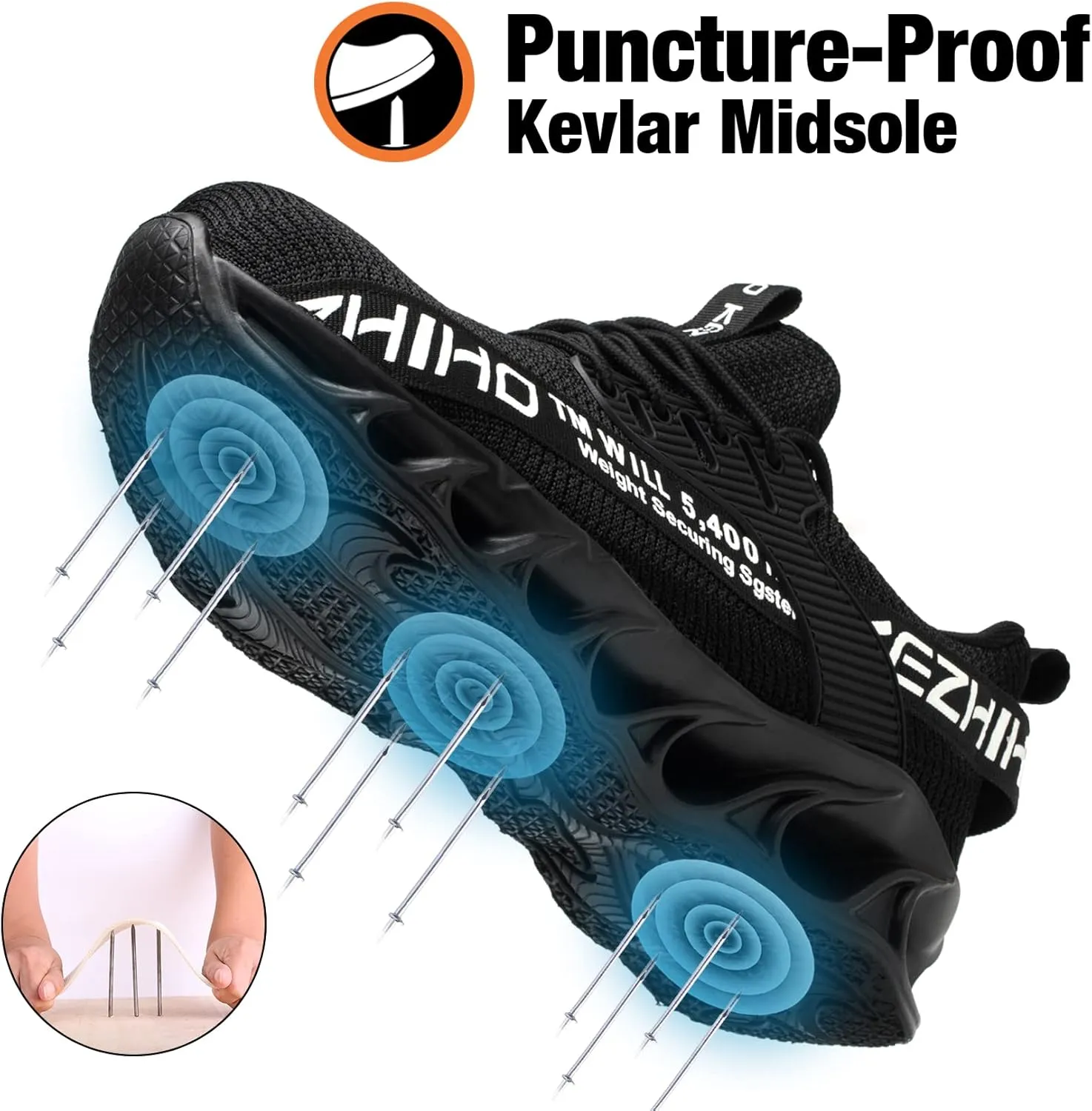 Kezhiho Steel Toe Shoes for Men Lightweight Comfortable Breathable Work Shoes Puncture Proof Slip Resistant Fashion Sneakers Indestructible Construction Industrial Safety Shoes