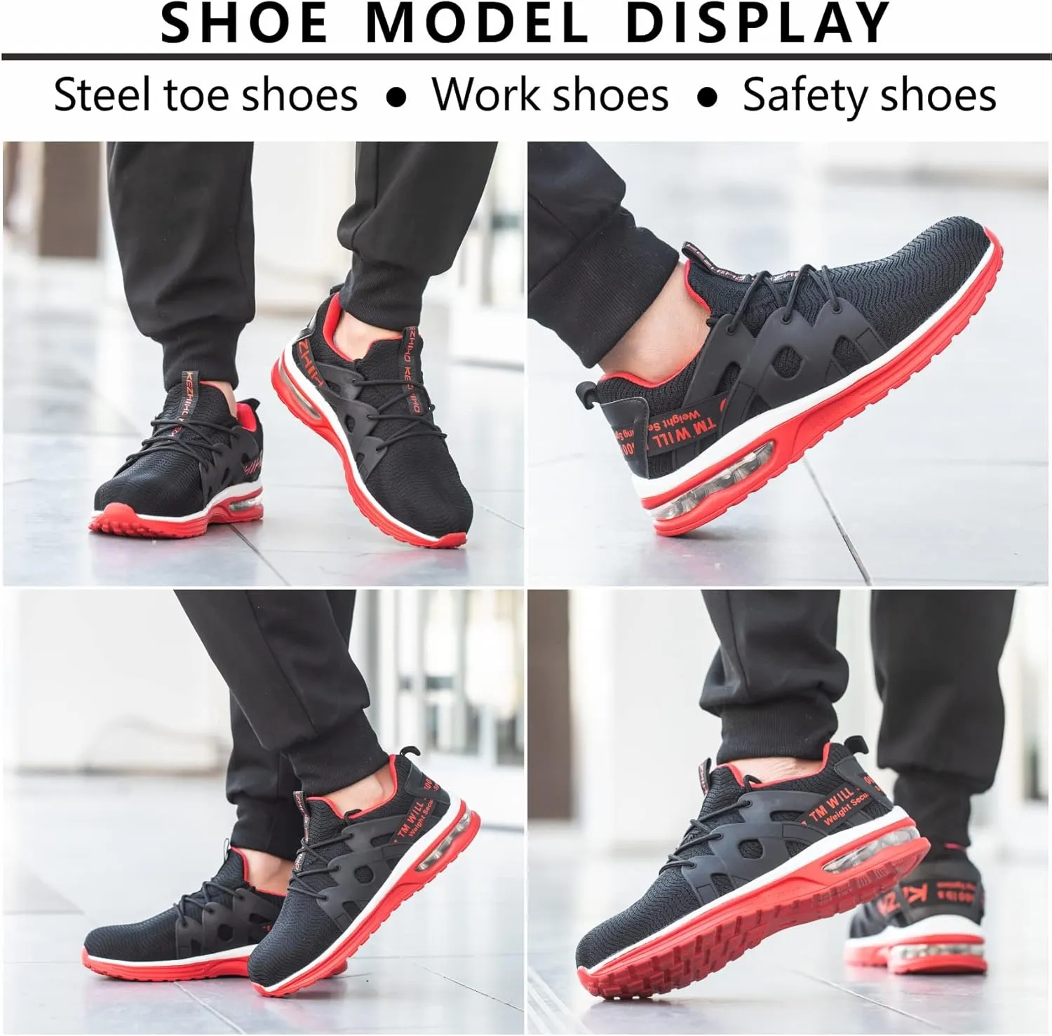Kezhiho Steel Toe Shoes for Men Women Air Cushion Lightweight Work Shoes Comfortable Breathable Puncture Proof Slip Resistant Sneakers Indestructible Construction Industrial Safety Shoes