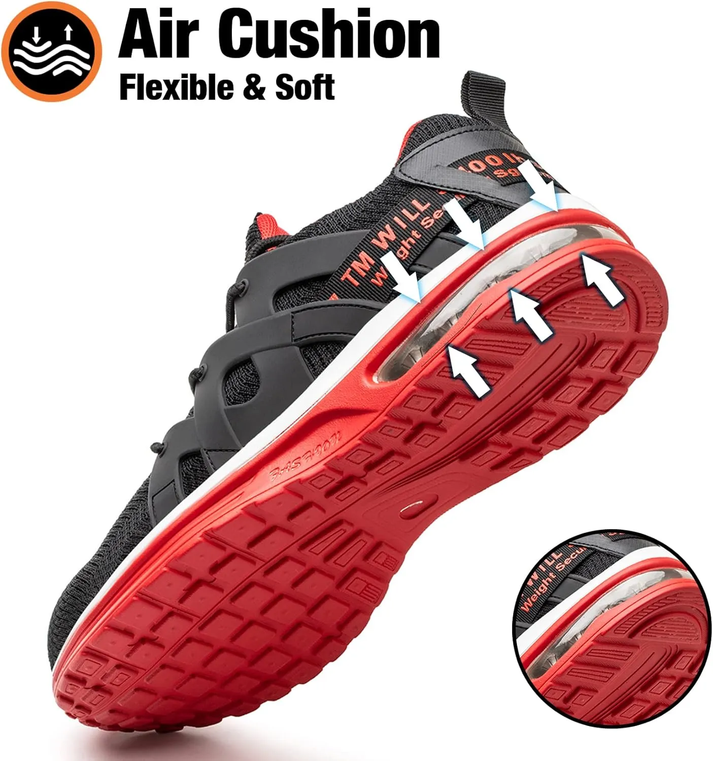 Kezhiho Steel Toe Shoes for Men Women Air Cushion Lightweight Work Shoes Comfortable Breathable Puncture Proof Slip Resistant Sneakers Indestructible Construction Industrial Safety Shoes
