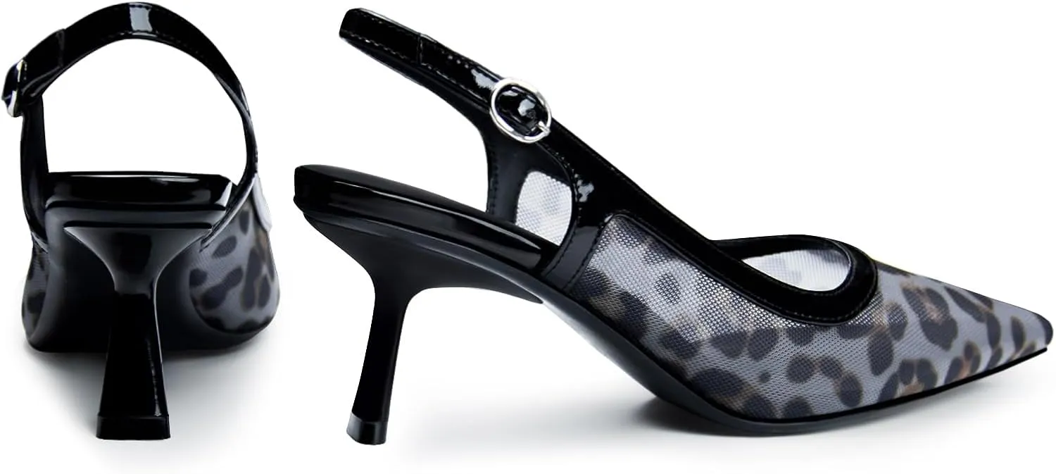Kitten Heels for Women Closed Pointed Toe Heels Patent Leather Low Heel Slingback Dress Shoes Feature Adjustable Buckle for Date Party Work Office Comfortable Sexy Pumps Shoes