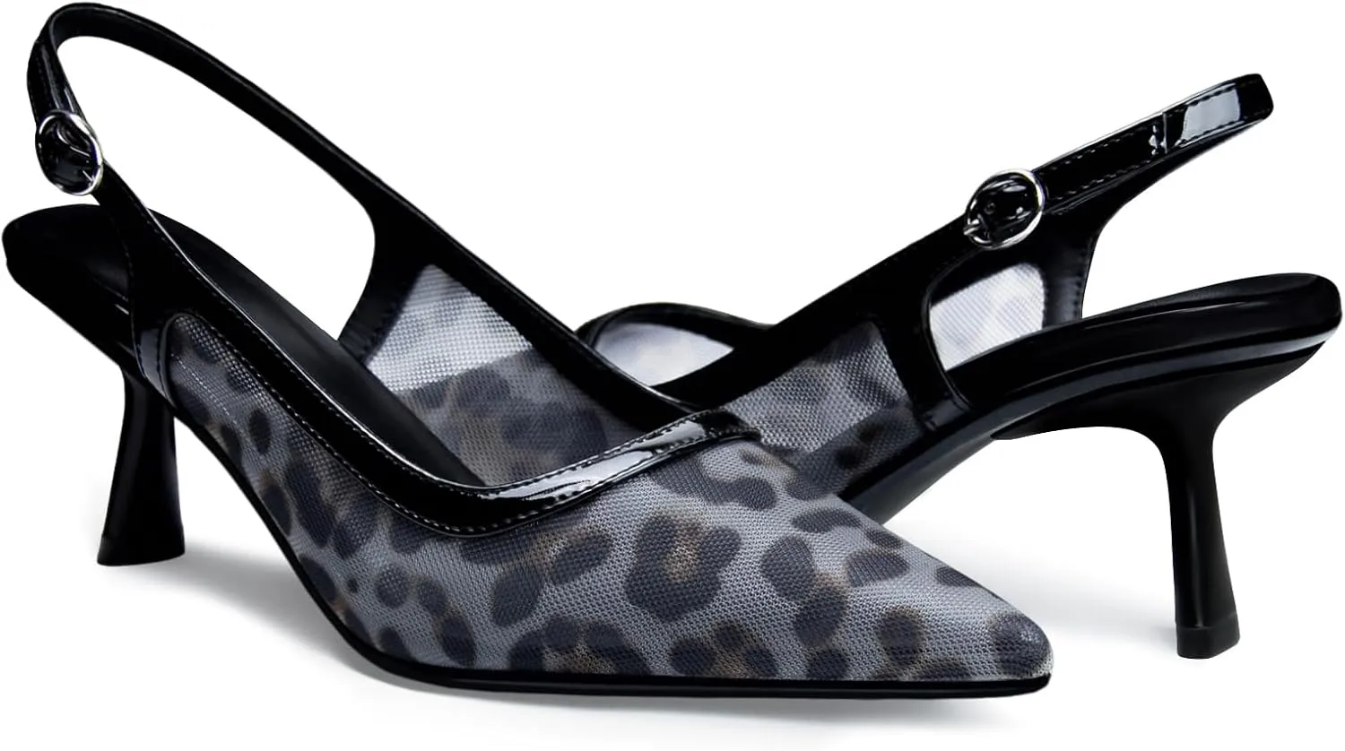 Kitten Heels for Women Closed Pointed Toe Heels Patent Leather Low Heel Slingback Dress Shoes Feature Adjustable Buckle for Date Party Work Office Comfortable Sexy Pumps Shoes