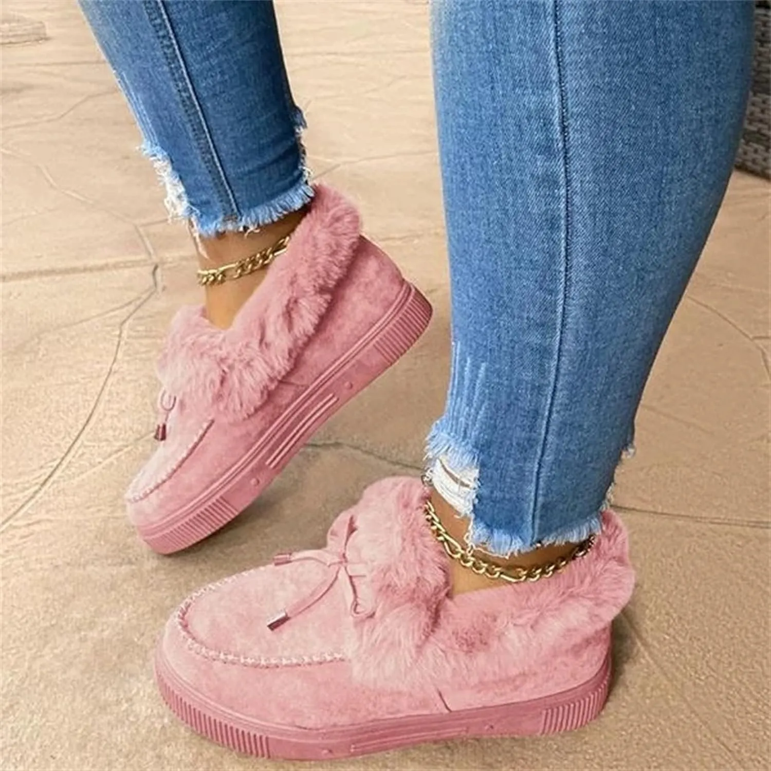 Ladmiple Winter Boots For Women Cute Slip On Warm Snow Ankle Booties Fashion Fur Lined Outdoor Comfortable Walking Shoes
